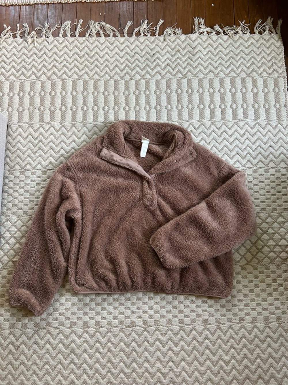 H&M Plush Sherpa Quarter-Snap Pullover - Brown